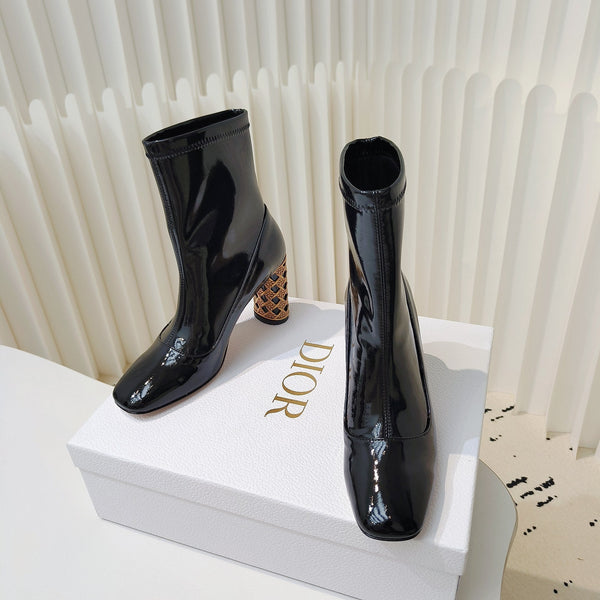 CD Icon Heeled Ankle Boot 40mm In Glossy Black Cowhide 111376