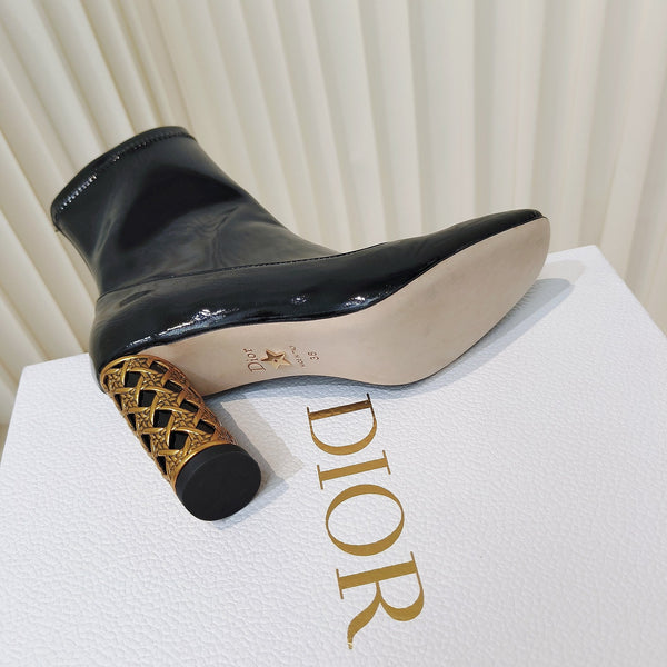 CD Icon Heeled Ankle Boot 40mm In Glossy Black Cowhide 111376