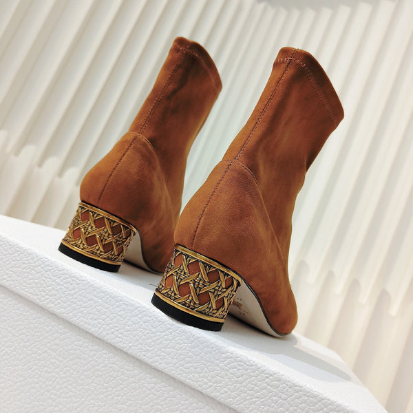 Miss Dior Ankle Boots 40mm Orange Brown Suede 111387