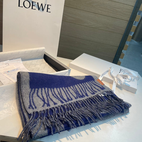 SCIARPA 180 CM IN LANA E CASHMERE MIX BLU INDACO GRIGIO CHIARO 415267