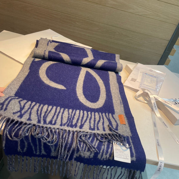 SCIARPA 180 CM IN LANA E CASHMERE MIX BLU INDACO GRIGIO CHIARO 415267