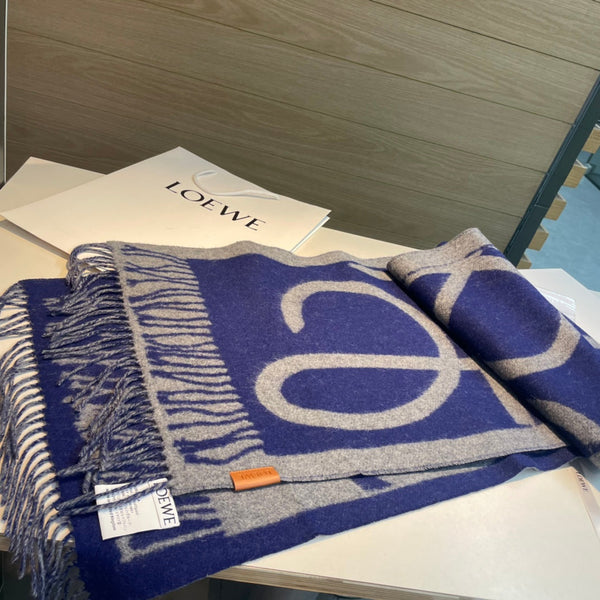 SCIARPA 180 CM IN LANA E CASHMERE MIX BLU INDACO GRIGIO CHIARO 415267