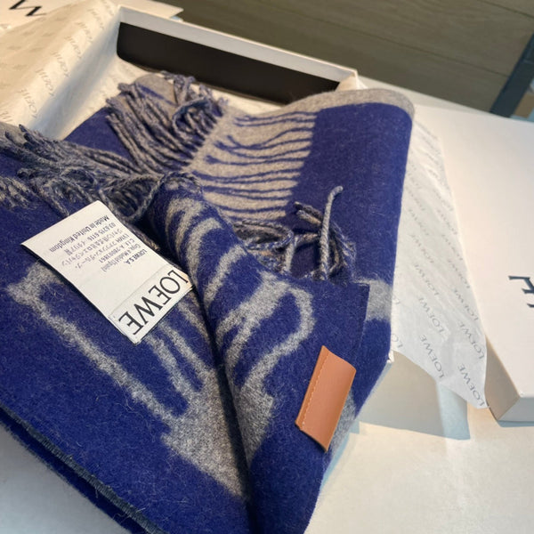 SCIARPA 180 CM IN LANA E CASHMERE MIX BLU INDACO GRIGIO CHIARO 415267