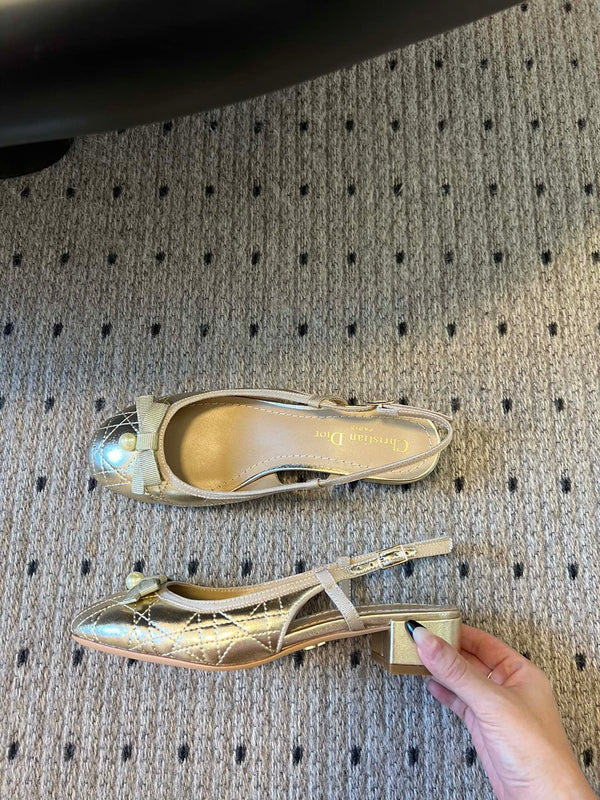 CD Ballet Slingback Pump 35mm In Gold Quilted Calfskin 997273