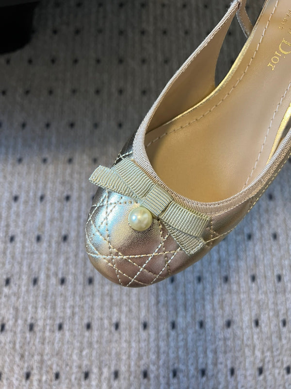 CD Ballet Slingback Pump 35mm In Gold Quilted Calfskin 997273