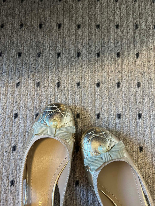 CD Ballet Slingback Pump 35mm In Gold Quilted Calfskin 997273