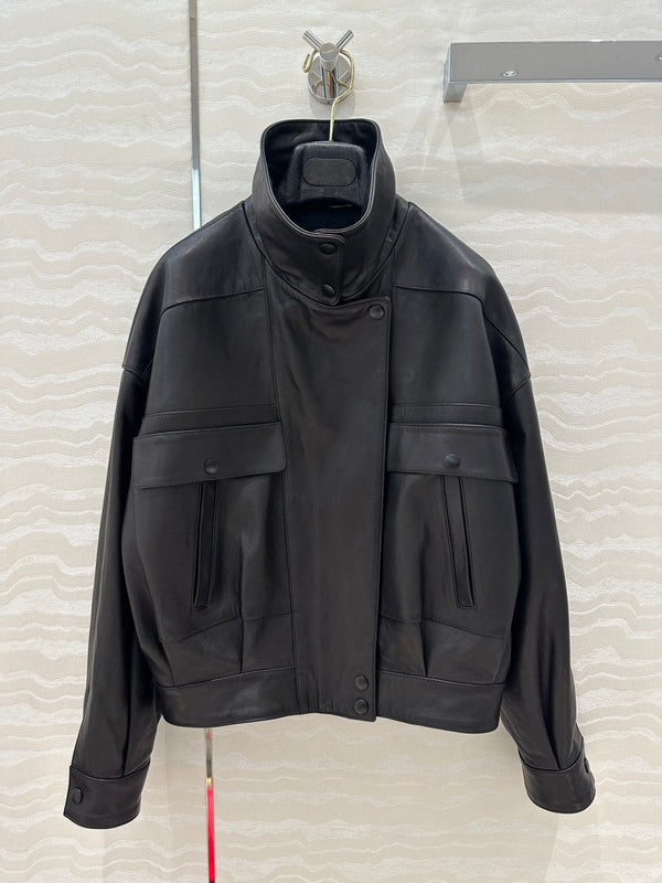 Giacca YSL Double Pocket Silhouette in pelle di agnello nera