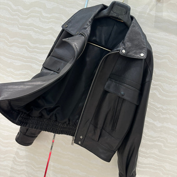 YSL Double Pocket Silhouette Jacket Black Lambskin