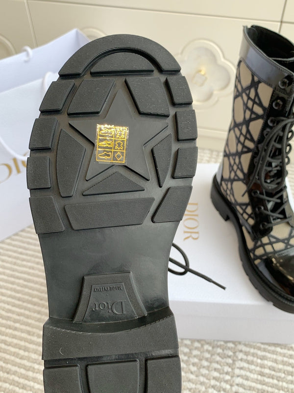 CD D-Unit Ankle Boot In Dark Beige Mix Black Canvas And Glossy Cowhide 105082