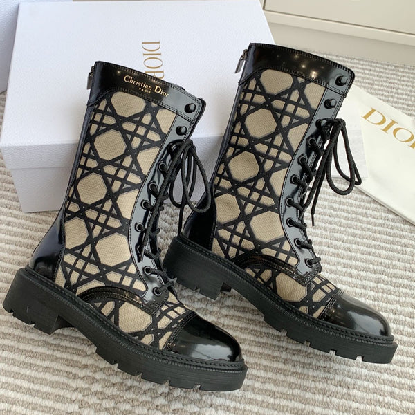 CD D-Unit Ankle Boot In Dark Beige Mix Black Canvas And Glossy Cowhide 105082