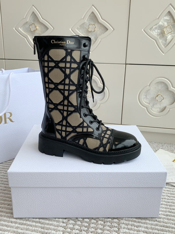 CD D-Unit Ankle Boot In Dark Beige Mix Black Canvas And Glossy Cowhide 105082