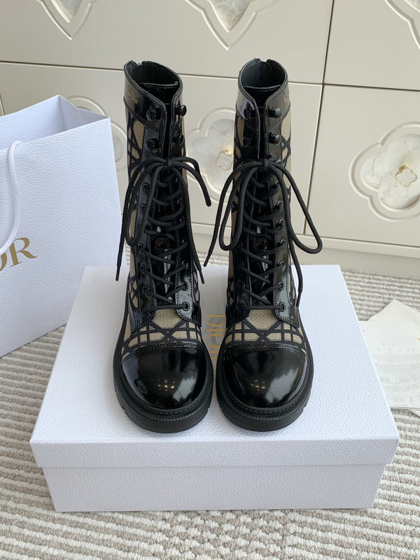 CD D-Unit Ankle Boot In Dark Beige Mix Black Canvas And Glossy Cowhide 105082