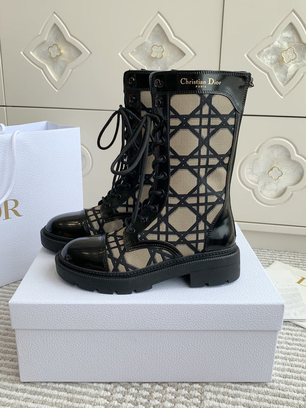 CD D-Unit Ankle Boot In Dark Beige Mix Black Canvas And Glossy Cowhide 105082