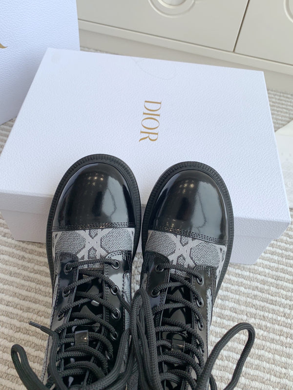 CD D-Unit Ankle Boot In Grey Mix Black Denim Fabric And Glossy Cowhide 105084