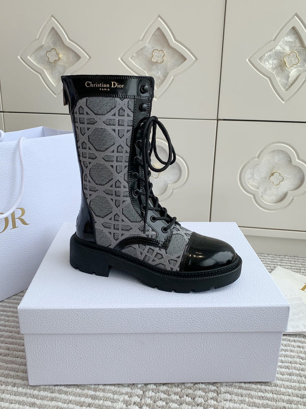 CD D-Unit Ankle Boot In Grey Mix Black Denim Fabric And Glossy Cowhide 105084