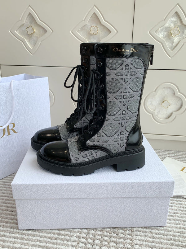 CD D-Unit Ankle Boot In Grey Mix Black Denim Fabric And Glossy Cowhide 105084