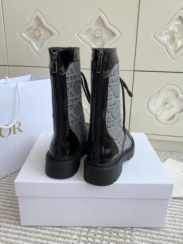 CD D-Unit Ankle Boot In Grey Mix Black Denim Fabric And Glossy Cowhide 105084