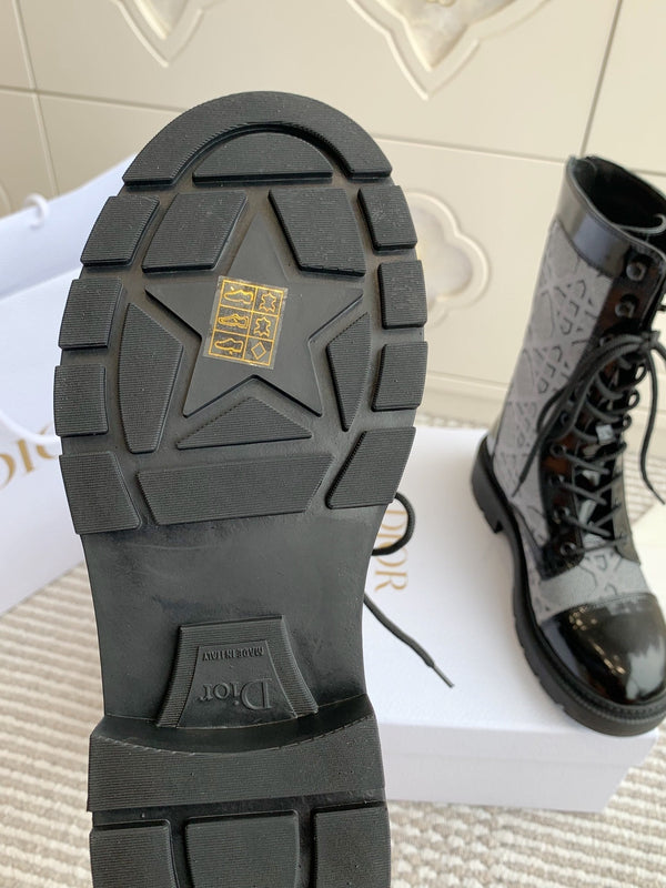 CD D-Unit Ankle Boot In Grey Mix Black Denim Fabric And Glossy Cowhide 105084