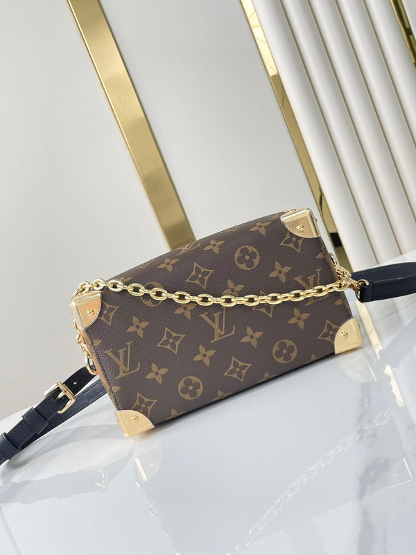 SPEEDY TRUNK 20 IN TELA MONOGRAM MARRONE E RIFINITURE IN PELLE DI VITELLO NERA, FIBBIA ORO