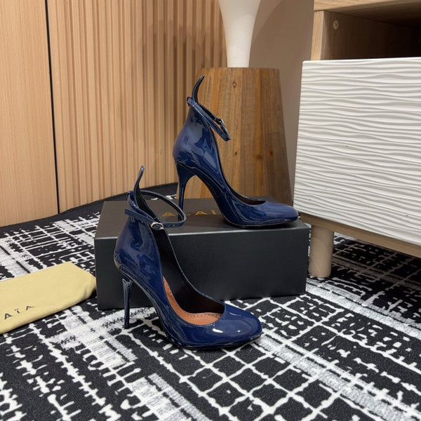Alaia Decollete Pumps 105mm In Navy Blue Glossy Cowhide 121912