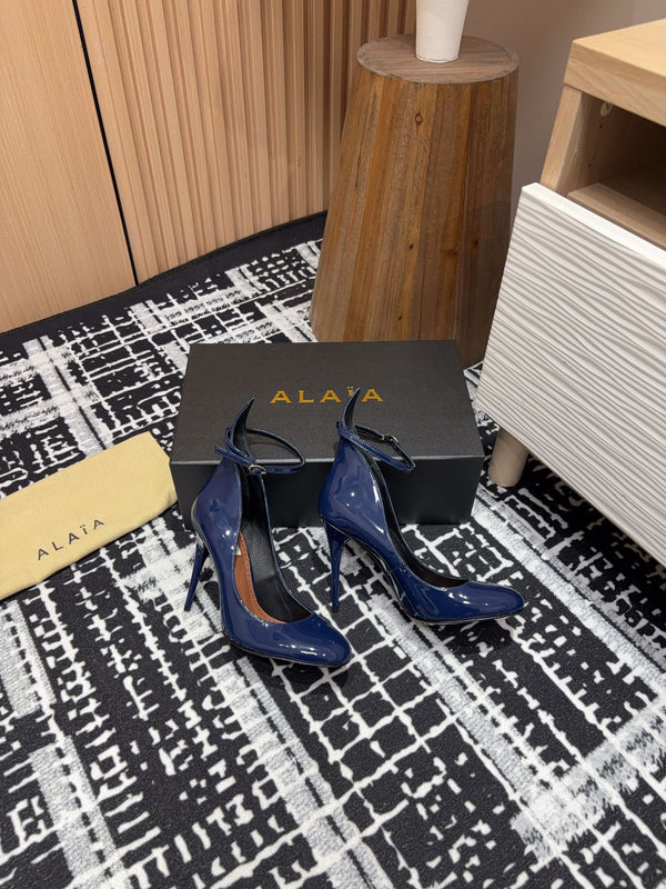 Alaia Decollete Pumps 105mm In Navy Blue Glossy Cowhide 121912