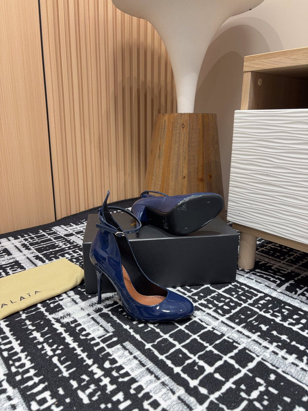 Alaia Decollete Pumps 105mm In Navy Blue Glossy Cowhide 121912