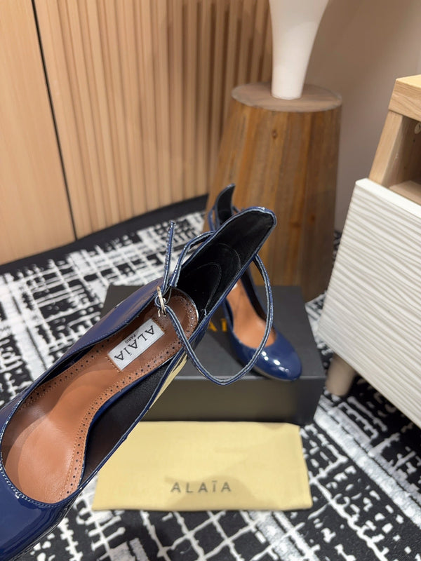 Alaia Decollete Pumps 105mm In Navy Blue Glossy Cowhide 121912