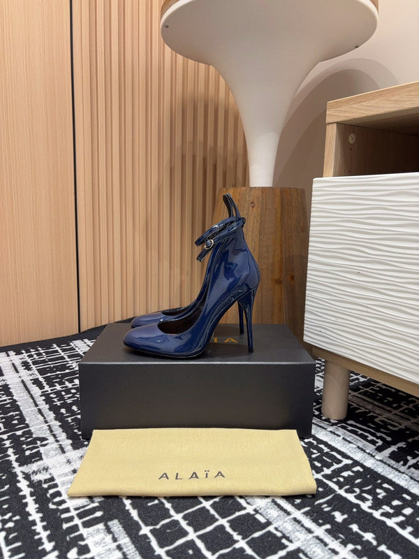 Alaia Decollete Pumps 105mm In Navy Blue Glossy Cowhide 121912