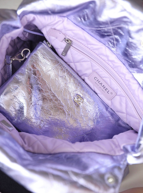 Borsa Hobo 25C 22 35cm in pelle di agnello metallizzata viola