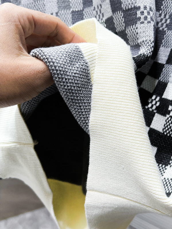 MAGLIA LV IN LANA GRIGIA, NERA E BIANCA CON MOTIVO DAMOFLAGE 238799