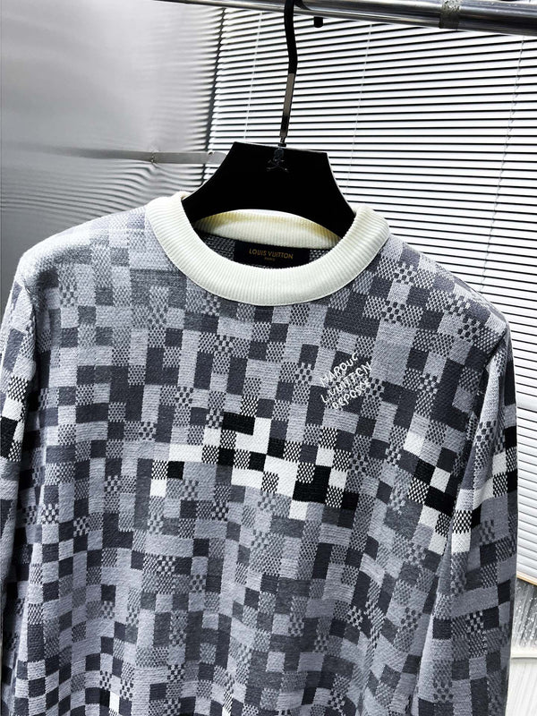 MAGLIA LV IN LANA GRIGIA, NERA E BIANCA CON MOTIVO DAMOFLAGE 238799