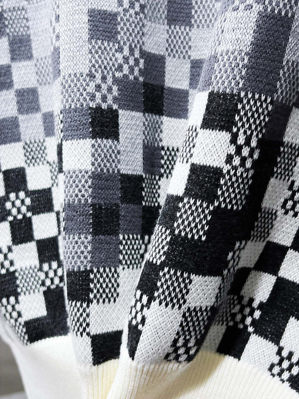 MAGLIA LV IN LANA GRIGIA, NERA E BIANCA CON MOTIVO DAMOFLAGE 238799