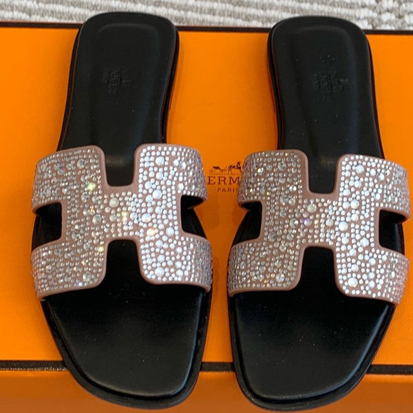 HM Oran Rhinestone Sandals Nude Suede Goatskin 291393