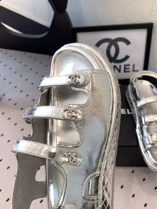 CC Sandals In Silver Lambskin 147001