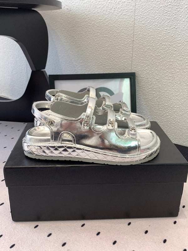 CC Sandals In Silver Lambskin 147001