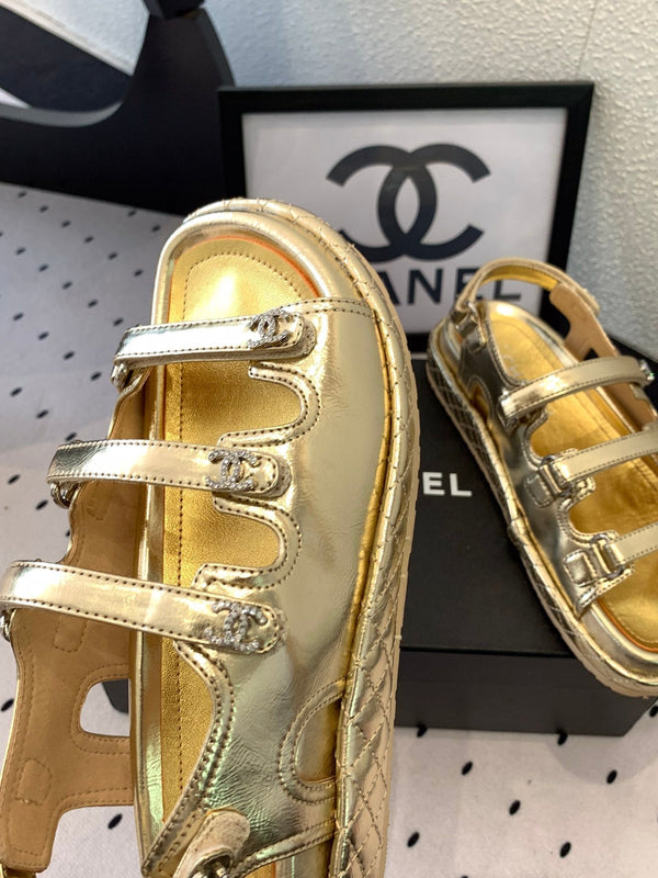 CC Sandals In Gold Lambskin 147002