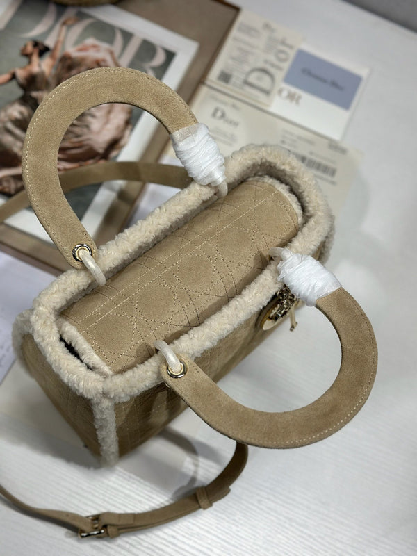 CD Lady 24 Camel Cowhide And Fur Gold Hardware