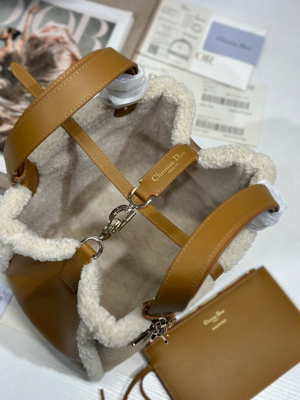 CD Toujours 28.5 Camel Brown Cowhide And Fur Gold Hardware