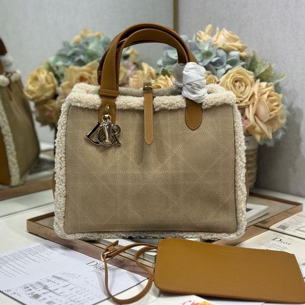 CD Toujours 28.5 Camel Brown Cowhide And Fur Gold Hardware