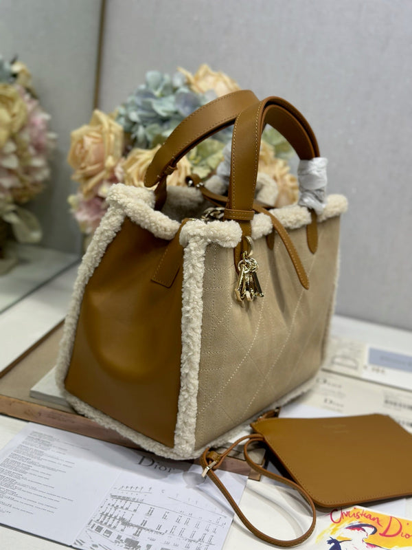 CD Toujours 28.5 Camel Brown Cowhide And Fur Gold Hardware