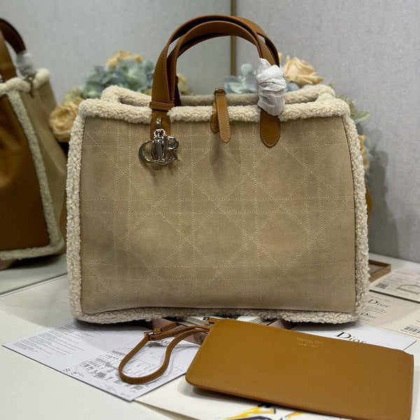 CD Toujours 37 Camel Brown Cowhide And Fur Gold Hardware