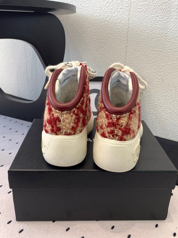 CC Sneaker Boots In Red Mix Beige Tweed Fabric 147111