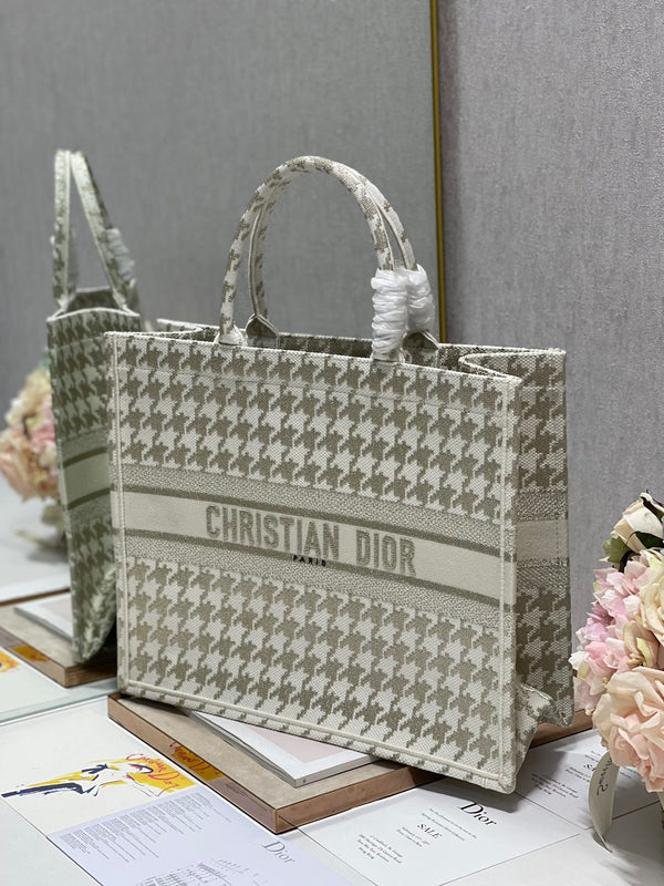 Borsa in tela con motivo pied de poule in metallo CD da 42 cm 336585