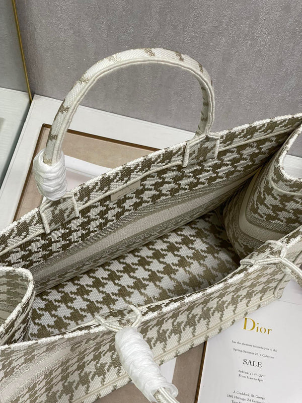 Borsa in tela con motivo pied de poule in metallo CD da 42 cm 336585