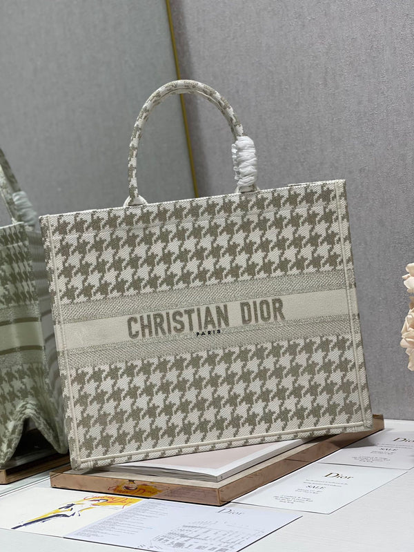 Borsa in tela con motivo pied de poule in metallo CD da 42 cm 336585