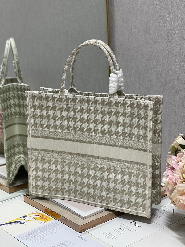 Borsa in tela con motivo pied de poule in metallo CD da 42 cm 336585