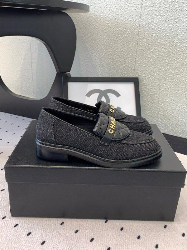 CC Moccasins In Black Denim Fabric 147020