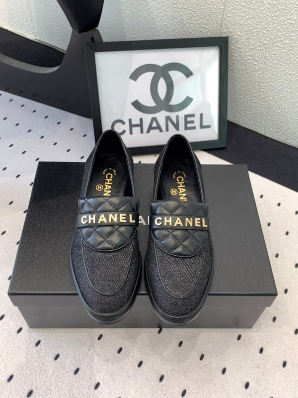 CC Moccasins In Black Denim Fabric 147020