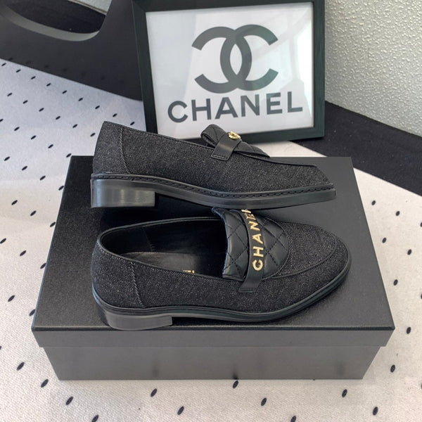 CC Moccasins In Black Denim Fabric 147020