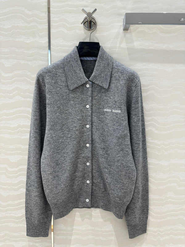 Miu Miu Polo Collar Cardigan Gray Cashmere